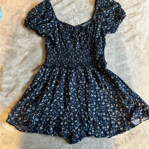 Floral Blue Dress with Puff Sleeves
